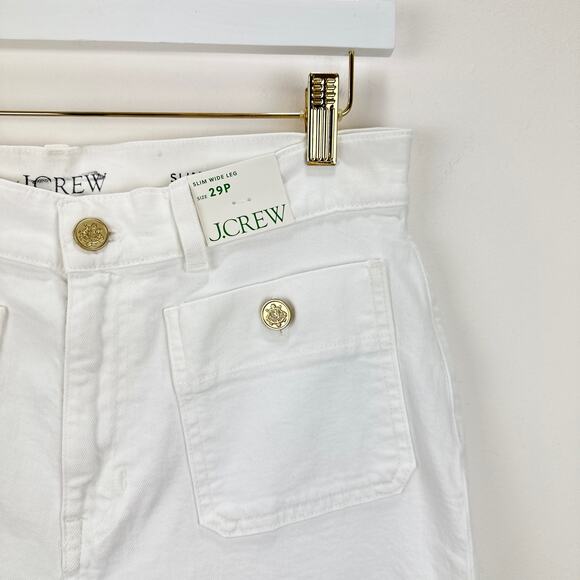 J.Crew Petite Sailor Slim Wide Leg Jean High Rise Gold Buttons White US 29P NWT - Picture 9 of 15